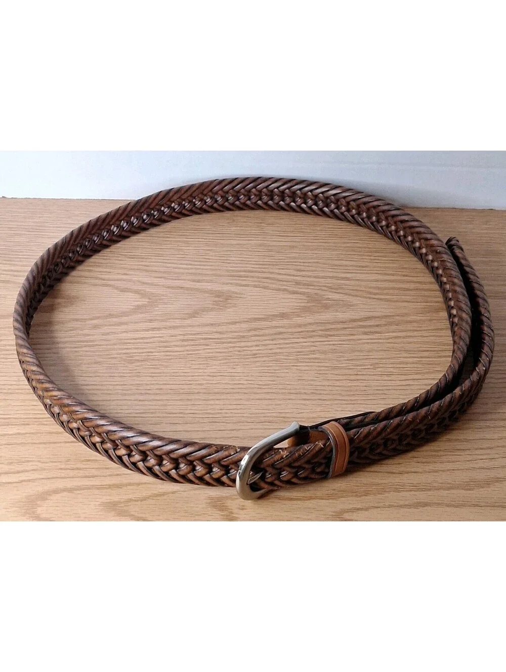 Wrangler Mens Braided Leather Belt Brown Size 46 Big Tall Woven Casual Dress EUC